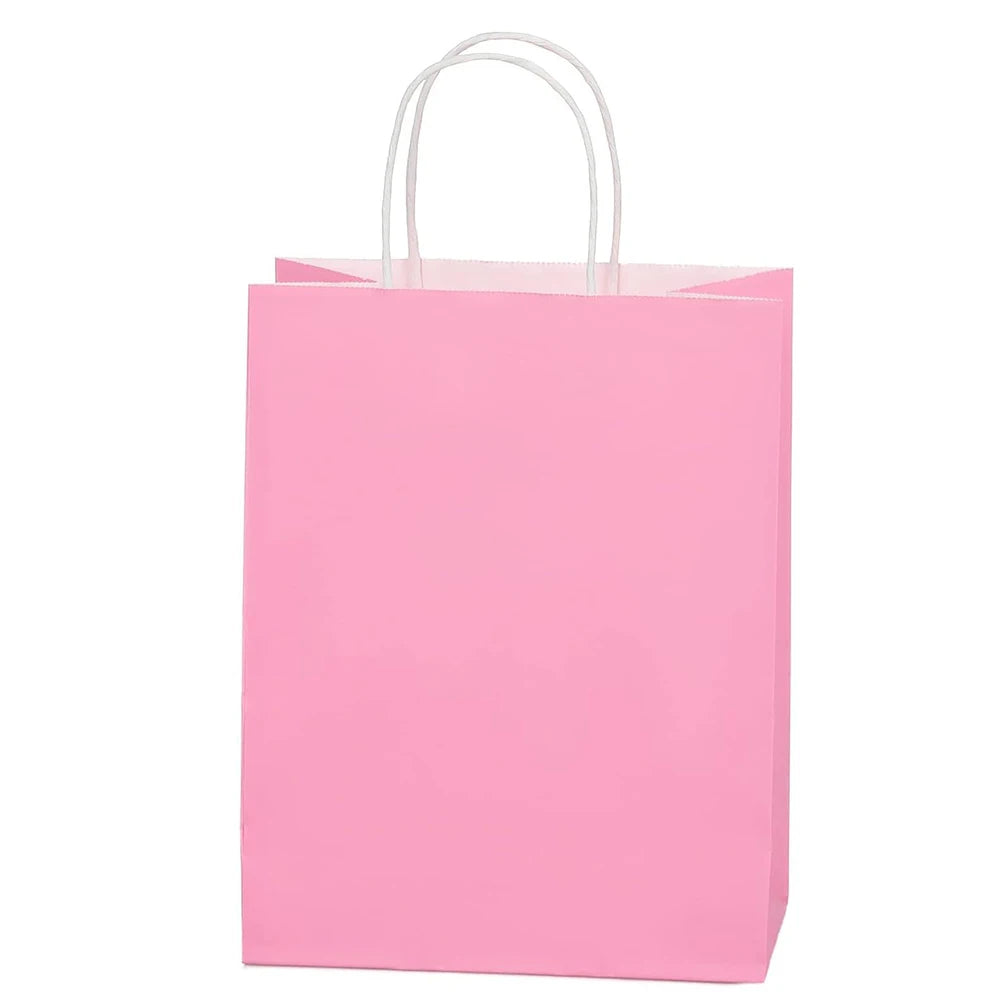 Small Pink Kraft Paper Bags with Handles for Birthday Wedding Party Favors Grocery Retail Shopping Business Goody Craft Gift