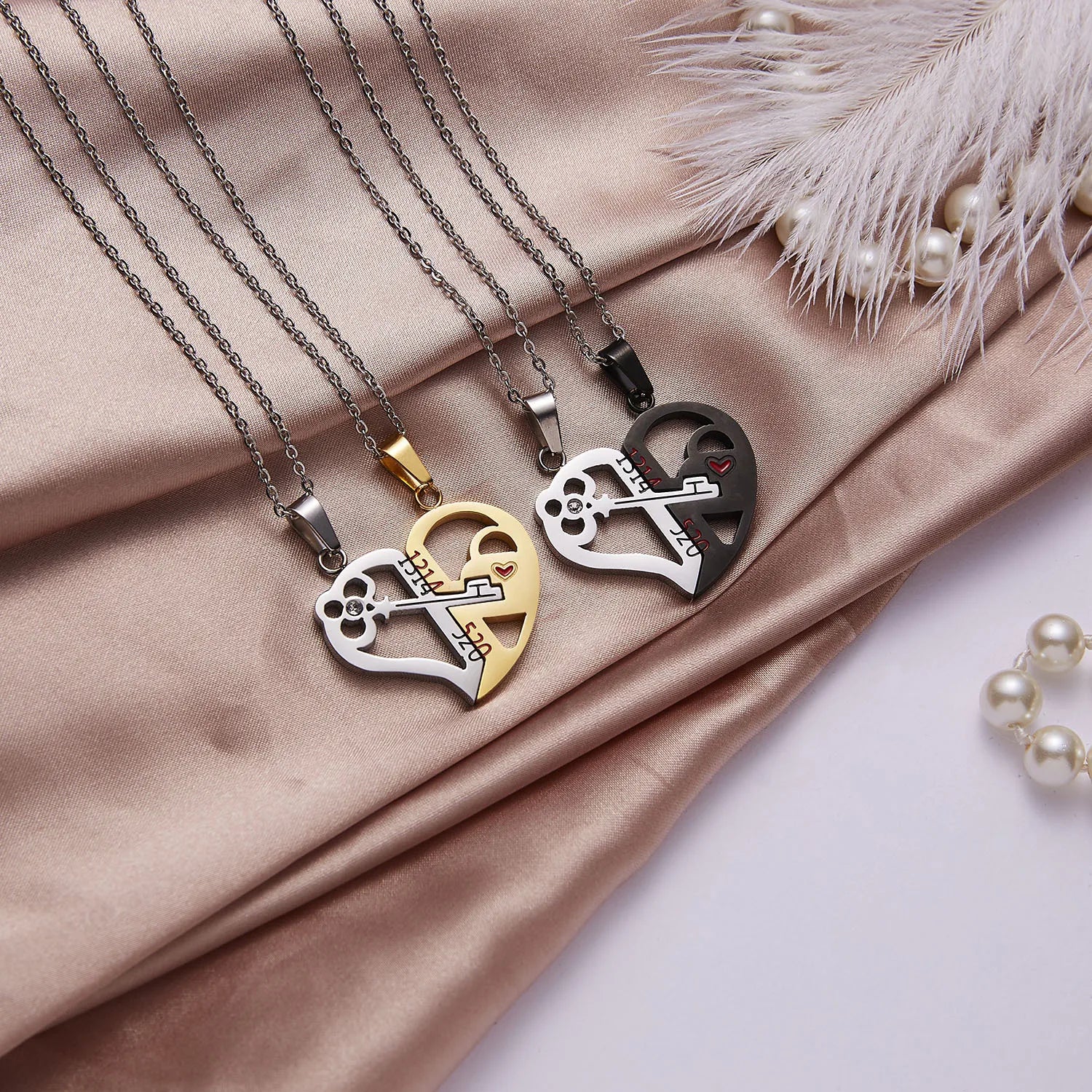 Couples Necklace Pair Half Key Heart Love Stainless Steel Couple Necklace Pair