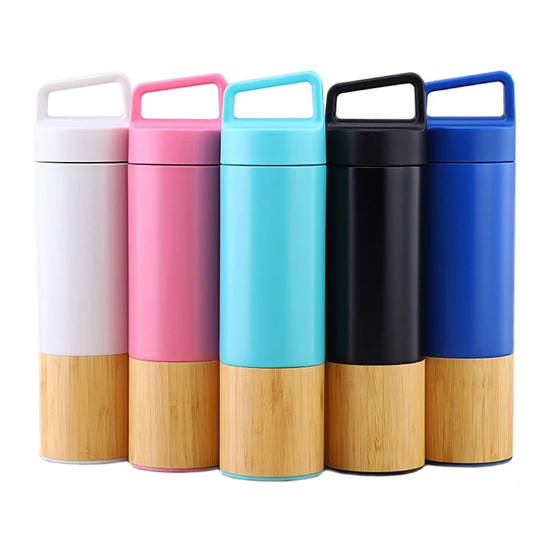 18oz Natural Bamboo Shell Vacuum Flask 304 Stainless Steel Car Water Bottle Bamboo Portable Mountaineering Sports Water Bottle