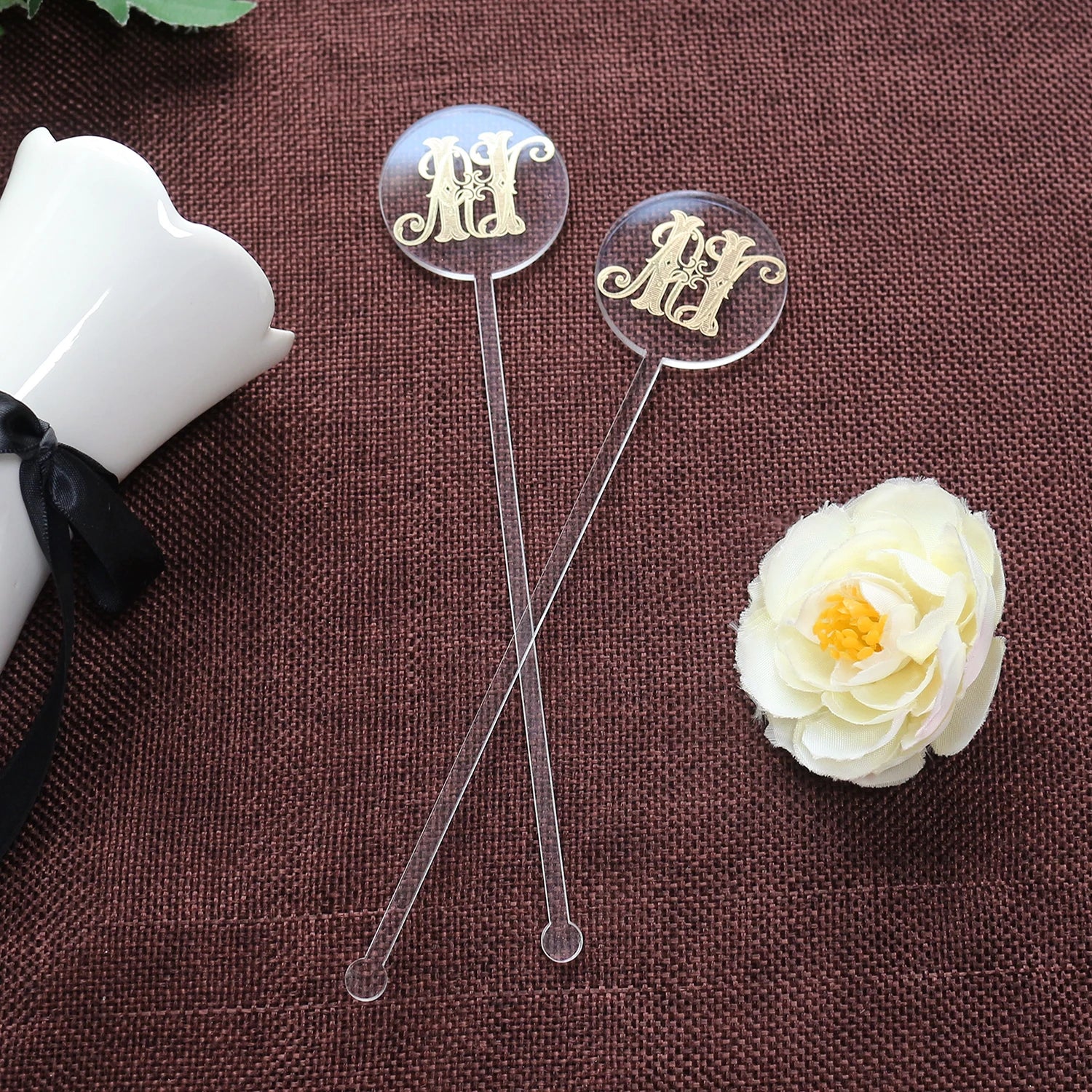 Custom 3mm Clear Acrylic Cocktail Drink Stir Stick  Drink Stirrers with Custom Foil Logo for Wedding Drink Stirrers