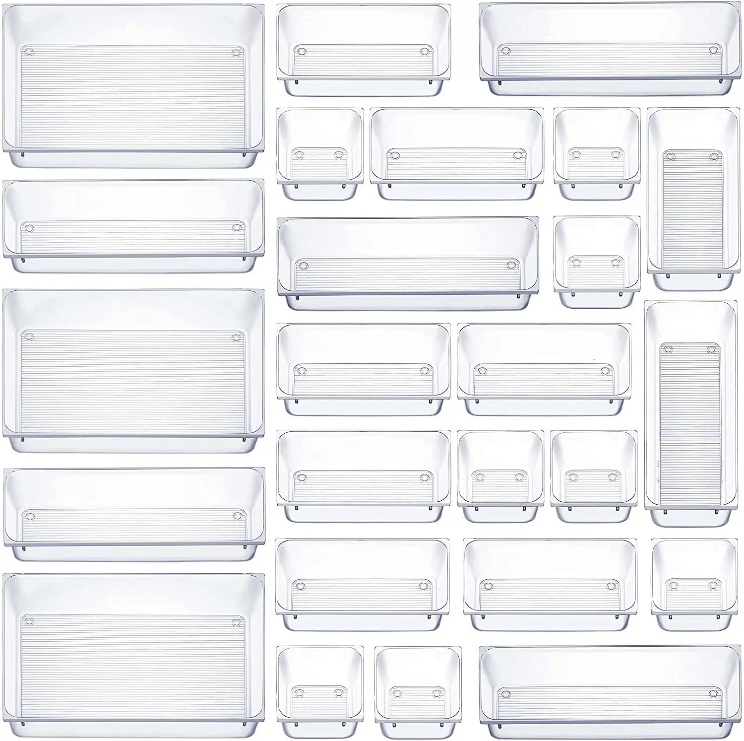Hot-Selling 25pcs Plastic Drawer Organizer Tray Set 5 Different Sizes for Makeup Office Desk or Bathroom Organization