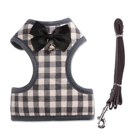 Wholesale Newest High Quality Bow Tie Chest Multi Color Plaid Dog Harness and Leash Set