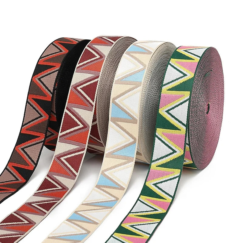 Manufacture 2 Inch Ethnic Woven Polyester Jacquard Ribbon Embroidered Pattern Webbing Wholesale Jacquard Strap Webbing for Strap