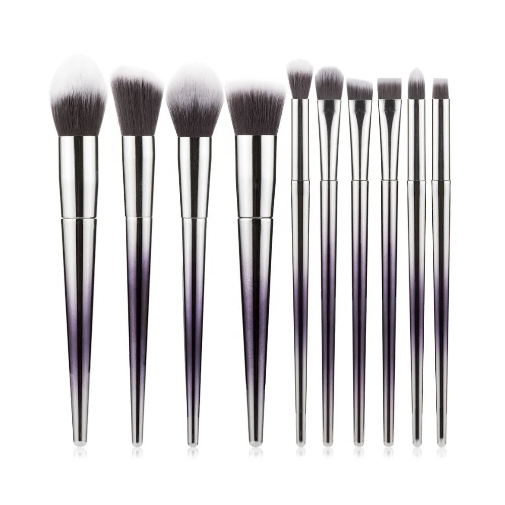 Custom Logo 10Pcs Plastic Cosmetic Brushes Shiny Diamond Glitter Makeup Brush Set
