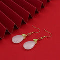 Imitation Jade Earring Retro Lady Hotan Jade Stone Earrings Enamel Inlay Process Leaf Ear Jewelry Wholesale Drop Earrings