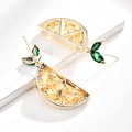 Women Brass Alloy with Cz Zircon Beads Paving Lemon Slice Fruit Dangle Earring Women Earrings Jewelry