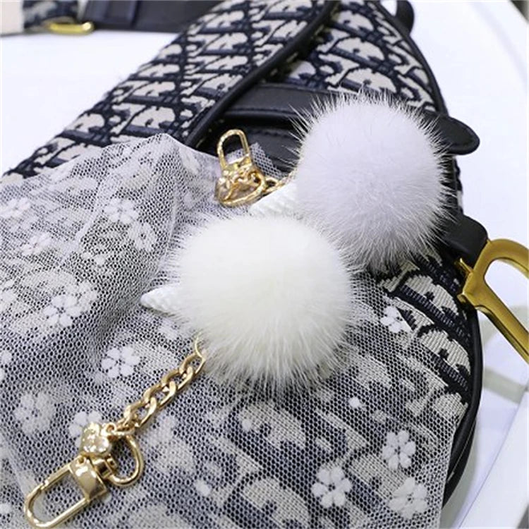 Custom Plush Mink Real Fur Pom Pom Key Chains for Women Keyring Keychain for Bags and Scarves