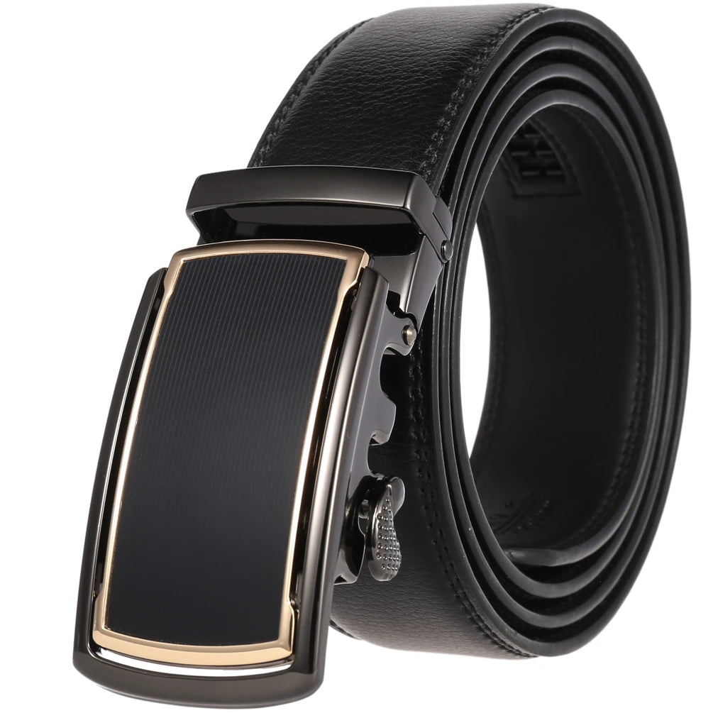 LY88951-1 OEM Custom logo Business Men's Alloy Reverse Pull Buckle Belt Automatic Buckle Belt Genuine Leather Belts for Men