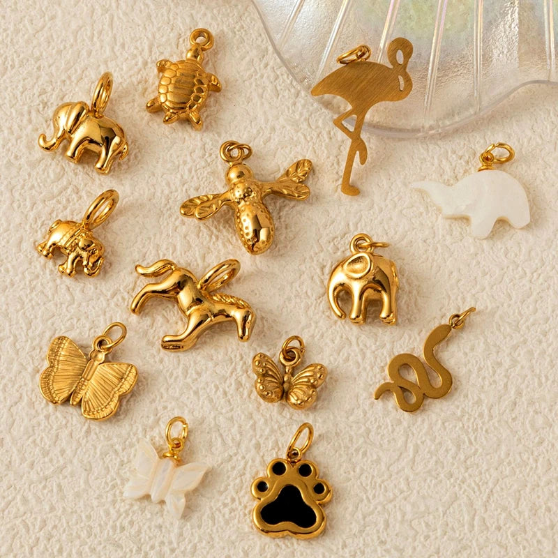 Diy Basic Live Chain Bracelet Necklace Stainless Steel Pendant Accessories Unique Multi-Style Gold Animal Series Pendant