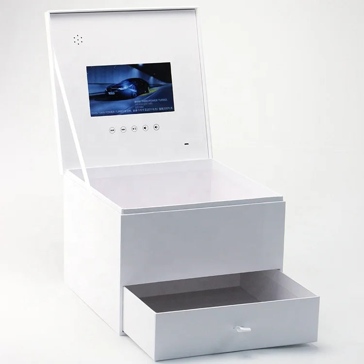Fashion Design 7 Inch LCD Display Video Player White Double Video Drawer Box Flower Gift Packaging Matt Lamination Photo Frame