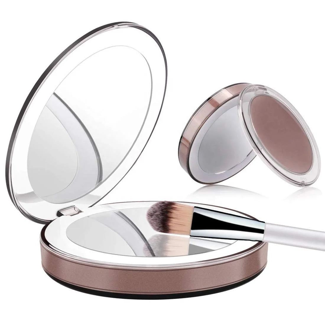 Portable Mini LED Makeup Mirror Foldable Rose-Shaped Compact Cosmetic Mirror with USB Charging Handheld Travel Mirror