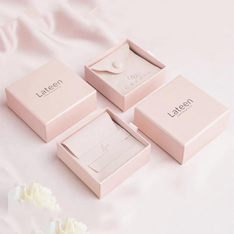 Pink Fashion Luxurious Microfiber Envelope Jewelry Pouch Bag Custom Logo Paper Jewelry Package Set Coffret Schmuck Boxes