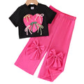 2025 Summer Girl's Casual Two-Piece Cotton Clothing Set Bow T-Shirt and Pants with Bow Detail