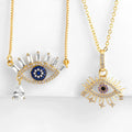 HOVANCI Cubic Zircon Blue Eyes Shape Necklace Personalized Exquisite Full Diamond Evil Eyes Pendant Necklace Bling Jewelry