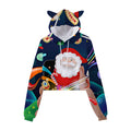 Merry Christmas Santa Claus Hoodie 3D Digital Printing Christmas Short Cropped Hoodie With Cat Ear