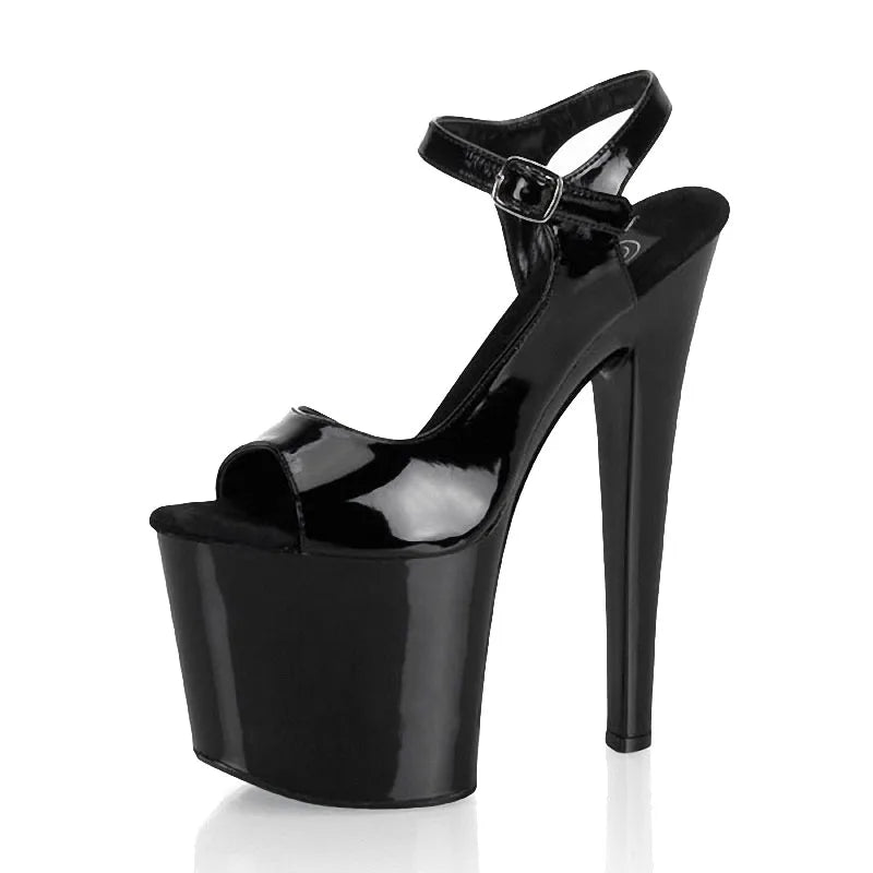 Black Patent Leather 20 cm High Heels Sandals Fashion Club Sexy Pole Dance Super High Heels Platform Open Toe Summer Fashion