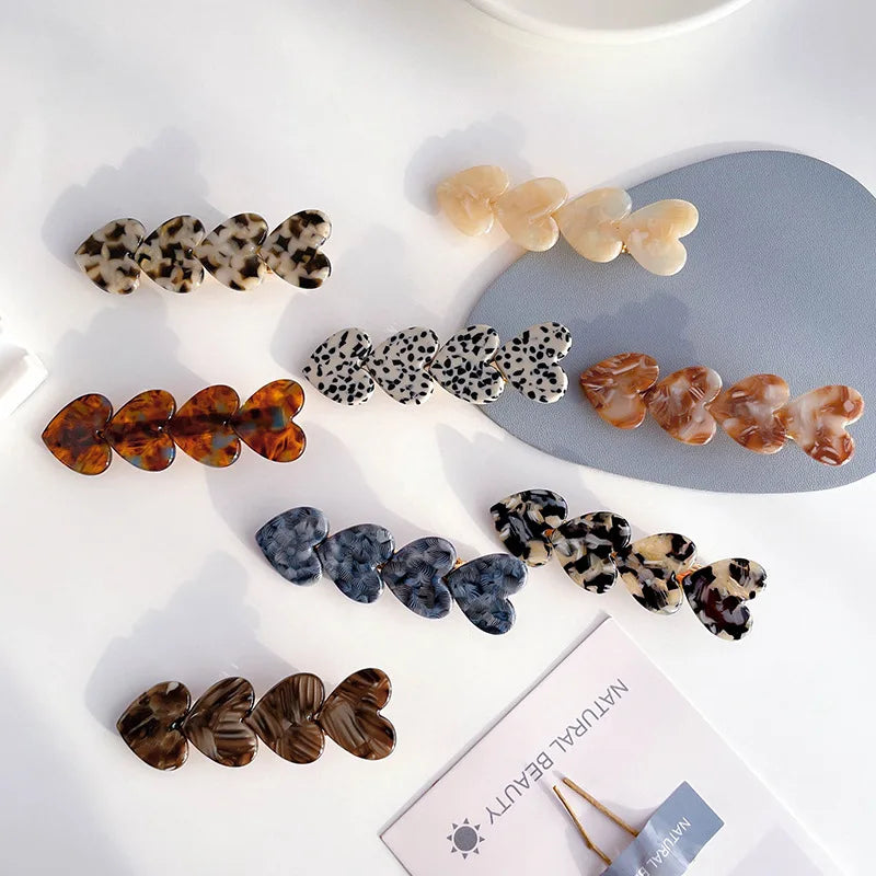 French Marble Effect Acetic Acid Resin Heart Hair Clips Tortoiseshell Acrylic Hair Clips Accessories Hair Pins for Lady