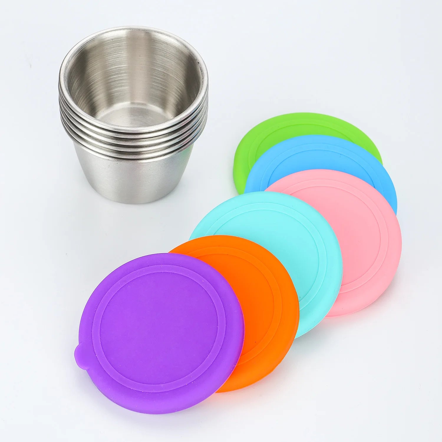 2.5-Ounce Stainless Steel Round Ramekin Condiment Sauce Cups With Lids