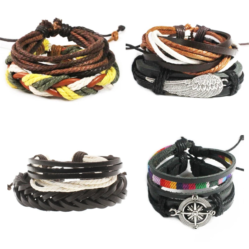 Knit Suit Leather Bracelet Braided Knot Combination Embroider Set 2pcs/set GPB024