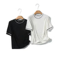 ZATRHMBM Women's 2024 New Fashion Basics Versatile Contrast Color T-Shirt Tops Retro Casual Round Neck Short Sleeve Tops