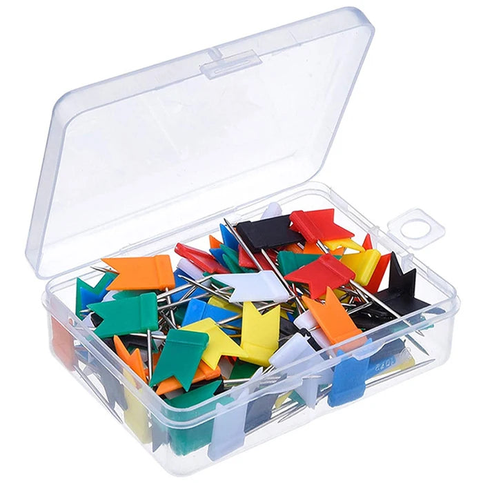 PinGlory 50 Pcs 100 Pcs Per Box Cute Flag Map Plastic Head Safety Push Pins-Environmentally Friendly for Office/School/Gift Use
