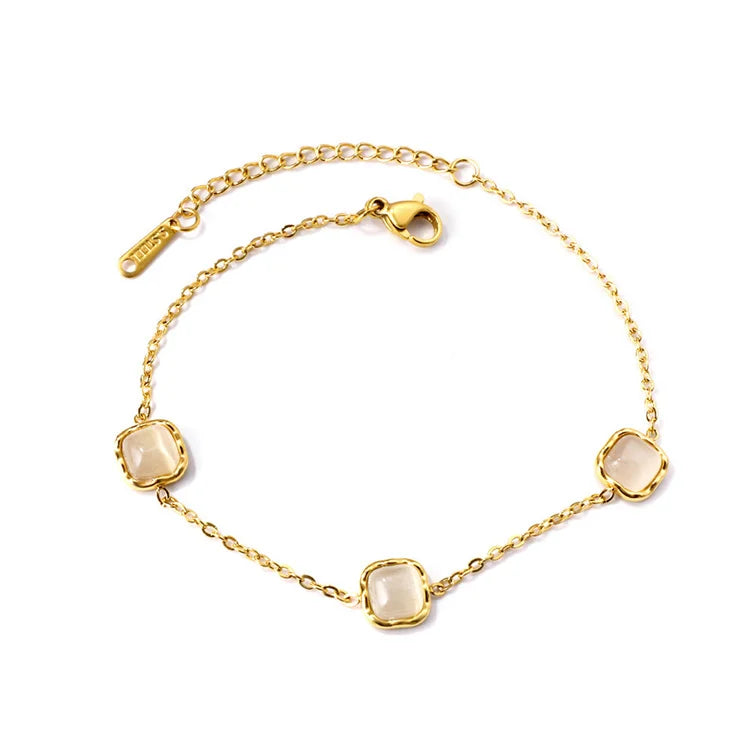 Wholesale Gemstone Pendant Bracelet Gold Plated square Opal Charm Bracelets Jewelry Women
