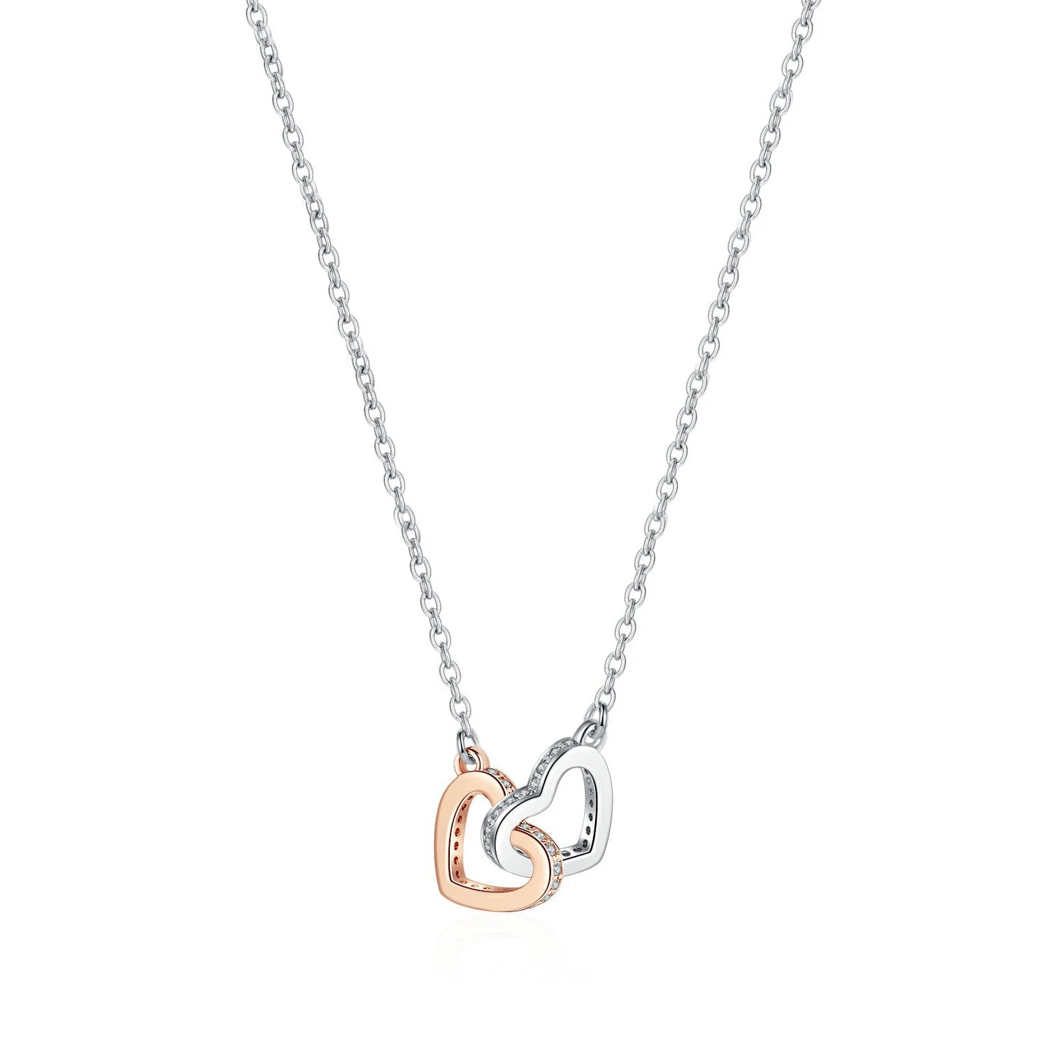 To My Daughter Love You Forever Double Heart Linked Necklace S925 Sterling Silver Heart Necklace