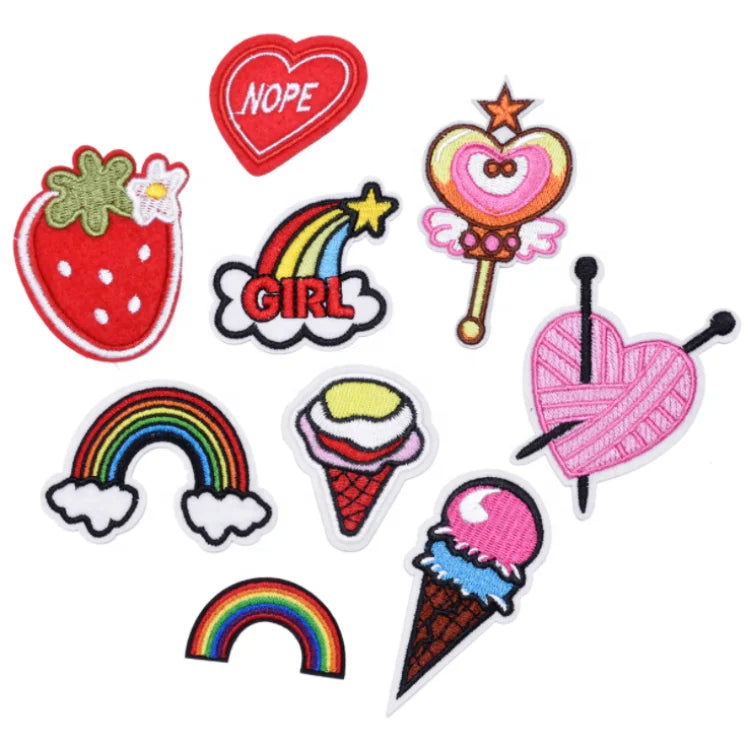 China Factory  Iron on Carton logo Embroidery Patch Garment Apparel Accessories Badges Rainbow Embroidered Applique