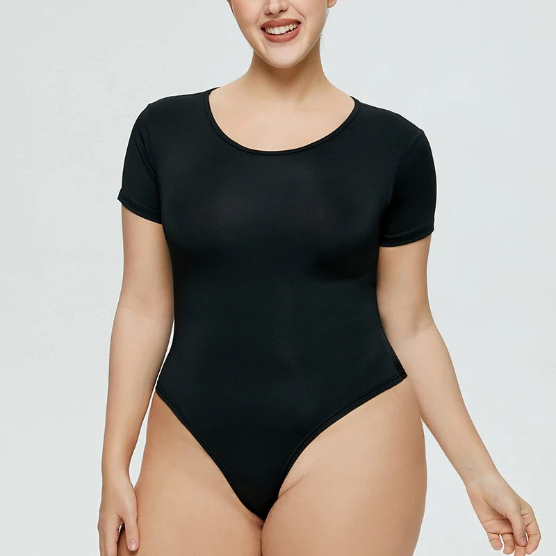Wholesale Round Neck Detachable Crotch Short Sleeves Lady Bodycon Abdominal Tight Slim Female Jumpsuit Bodysuit for Women
