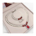 Trendy Exquisite Jewelry Set Red Green Chalcedony Pendant Necklace Natural Freshwater Pearl Necklace Bracelet Set for Women