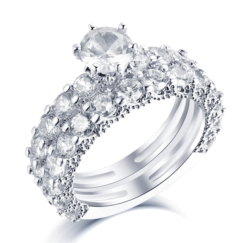 Tonglin TL-439 Fine Jewelry 925 Sterling Silver Ring Cubic Zirconia Engagement Ring Sets Wholesale