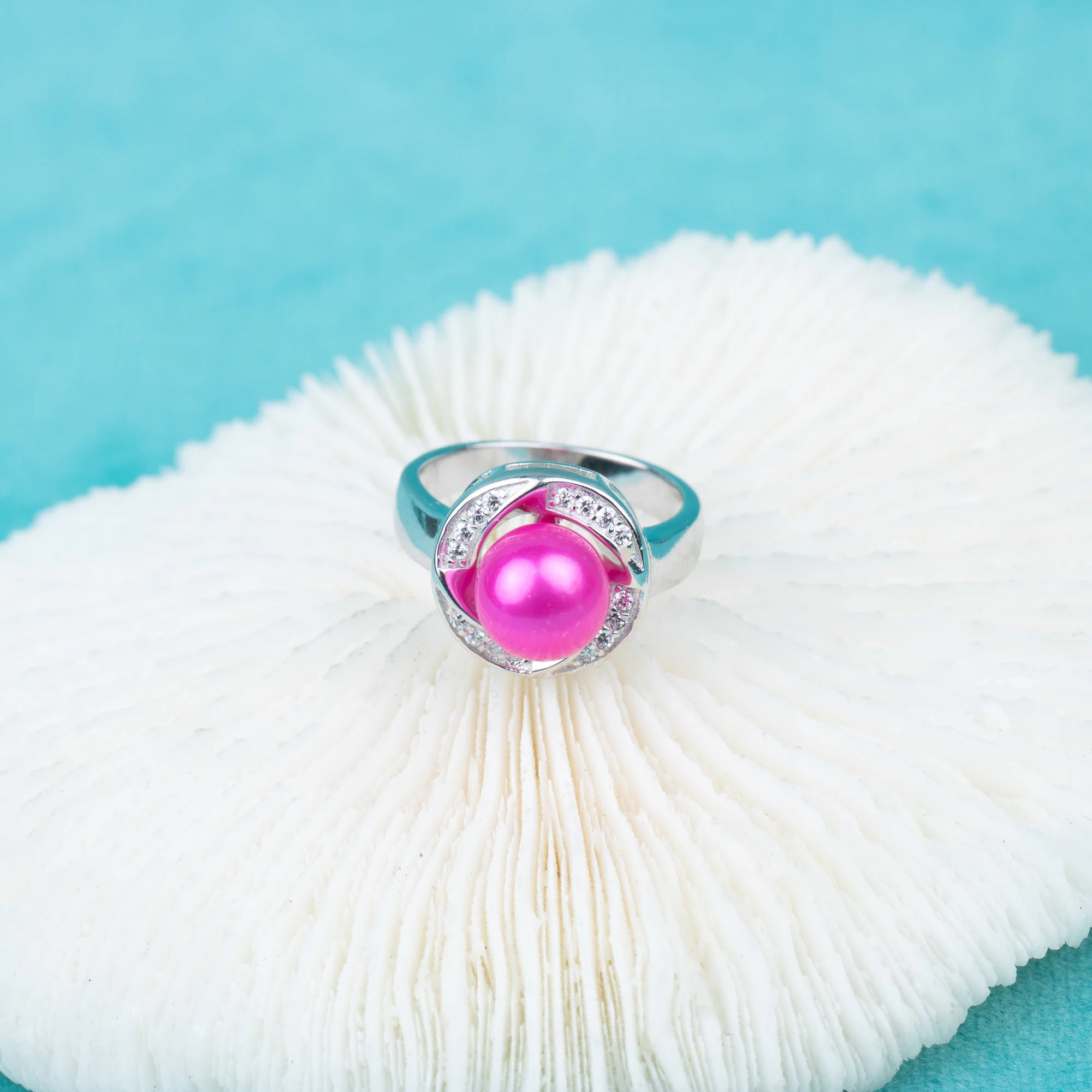 R030543 DIY 6-8mm Natural Freshwater Pearl Ring Accessory 925 Sterling Silver Adjustable Size Engagement Jewelry Ring for Women