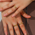 Waterproof Fashion Jewelry 18K Gold Plated Pearl Ring Stainless Steel Colorful Zircon Wedding Engagement Ring Women