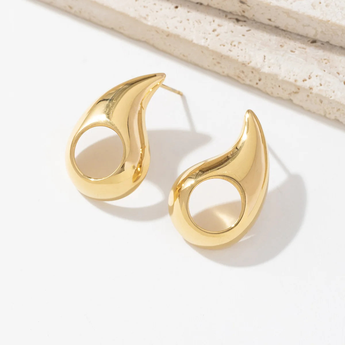Stainless Steel Geometric Rings Women Statement Gold Metal Twisted Hollow Fine Earrings