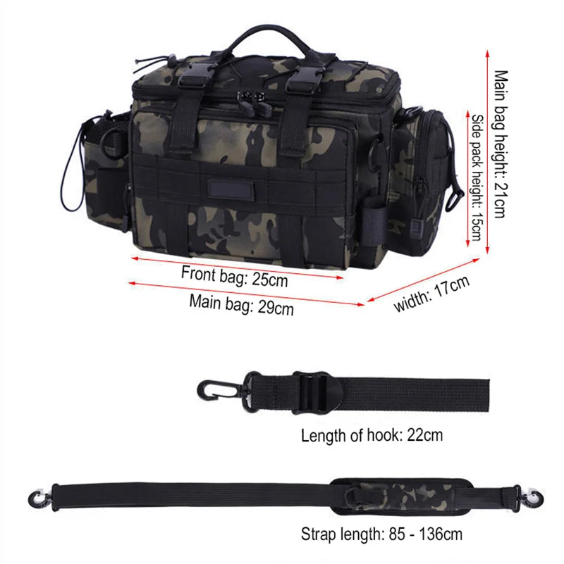 Multifunctional Outdoor Fishing Bag Customized Waterproof Polyester Tactical Waist Bag Inserted Fishing Rod Equipment Bag