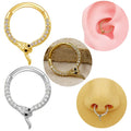 Gaby 316L Surgical Steel Bar Crystal Ring Stainless Steel Piercing Hoop Clicker Earring Snake Hinged Segment Septum