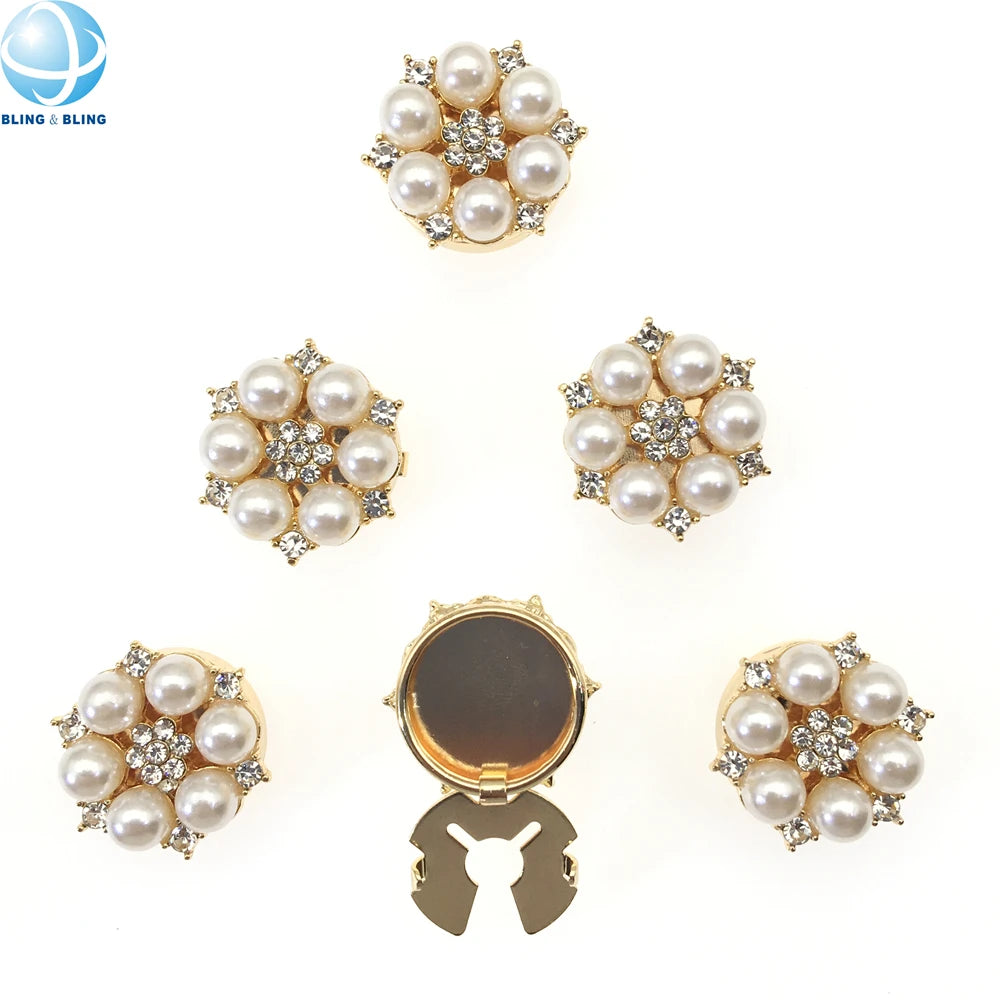 Support Custom Shirt Button Covers Cufflinks No Sew Garments Jewel Crystal Pearls Button Covers Clip on Sleeve