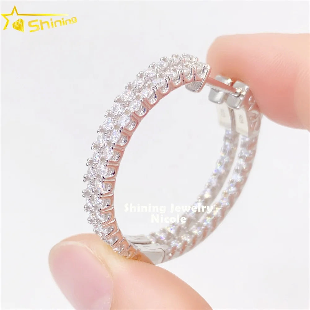 Pass Diamond Tester Women 2.0MM Gemstone VVS Moissanite Big 925 Sterling Silver Hoop Earrings