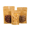 China Brown Doypack Zip Lock Kraft Paper Bags with Clear Window and Zipper Smell Proof for Jelly Pet Food Chewing Gum
