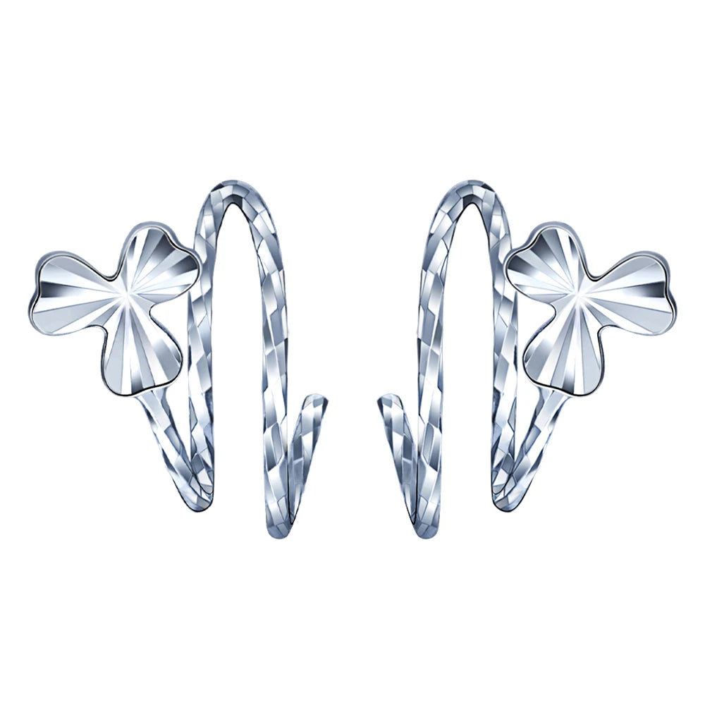 S925 Silver Women's Trendy Three-leaf Clover Spiral Screw Ring Earrings Bulk Wholesale Fashionable Studs for Parties and Gifts