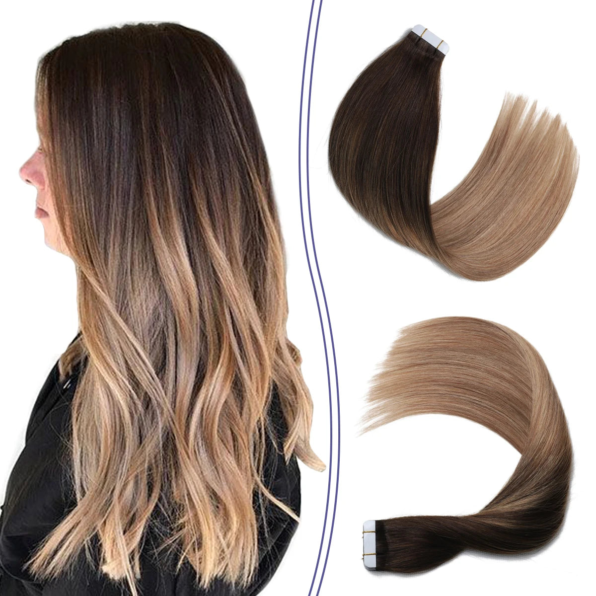 Direct Selling Fashion Ombre Color Real Human Tape in Hair Extensions