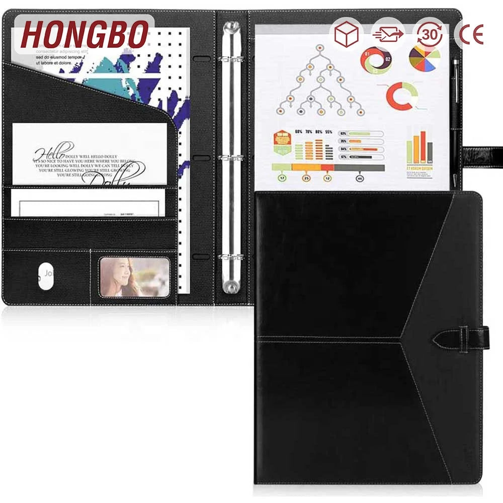 Custom Logo 3 Ring Folio Binder Fabric and Leather Covered Briefcases for Letter Size Inserts