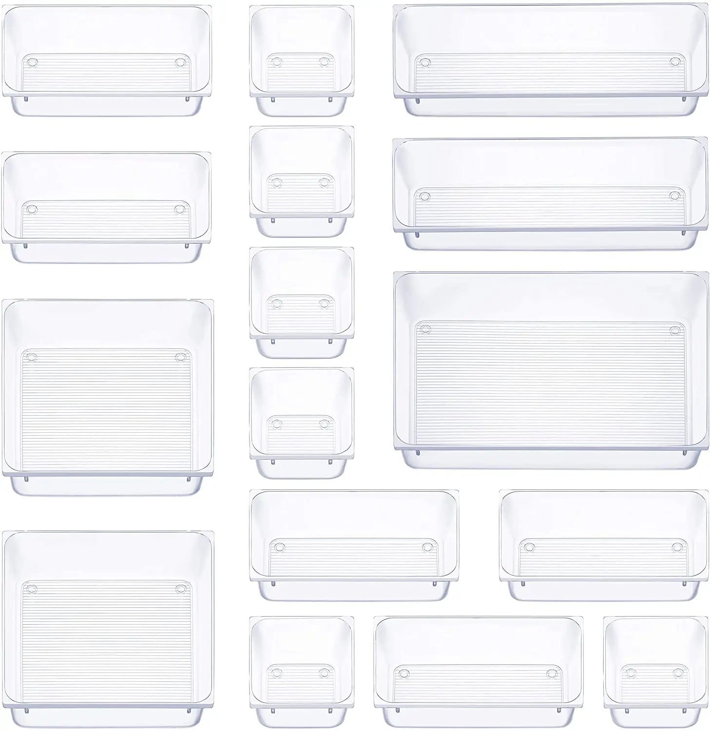 Cheap Hot Selling Multipurpose Clear Plastic Storage Bins Set Popular 16 Pcs Drawer Organizer Set Dresser Desk Drawer Dividers