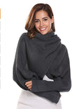 Heavy 330gram Unisex Solid Color Knitted Acrylic Scarf with Sleeves Women Knitted Shawls
