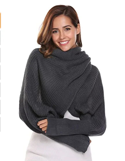 Heavy 330gram Unisex Solid Color Knitted Acrylic Scarf with Sleeves Women Knitted Shawls