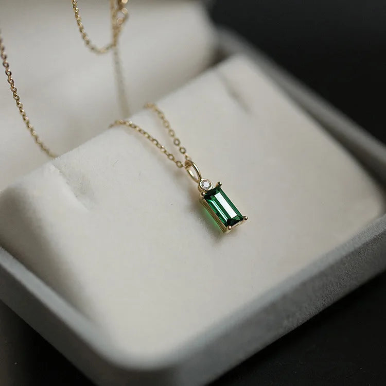 Rainbowking Statement Emerald Rectangular Zircon Princess Silver Pendant Necklace 925 Sterling Colar Personalized Luxury Jewelry