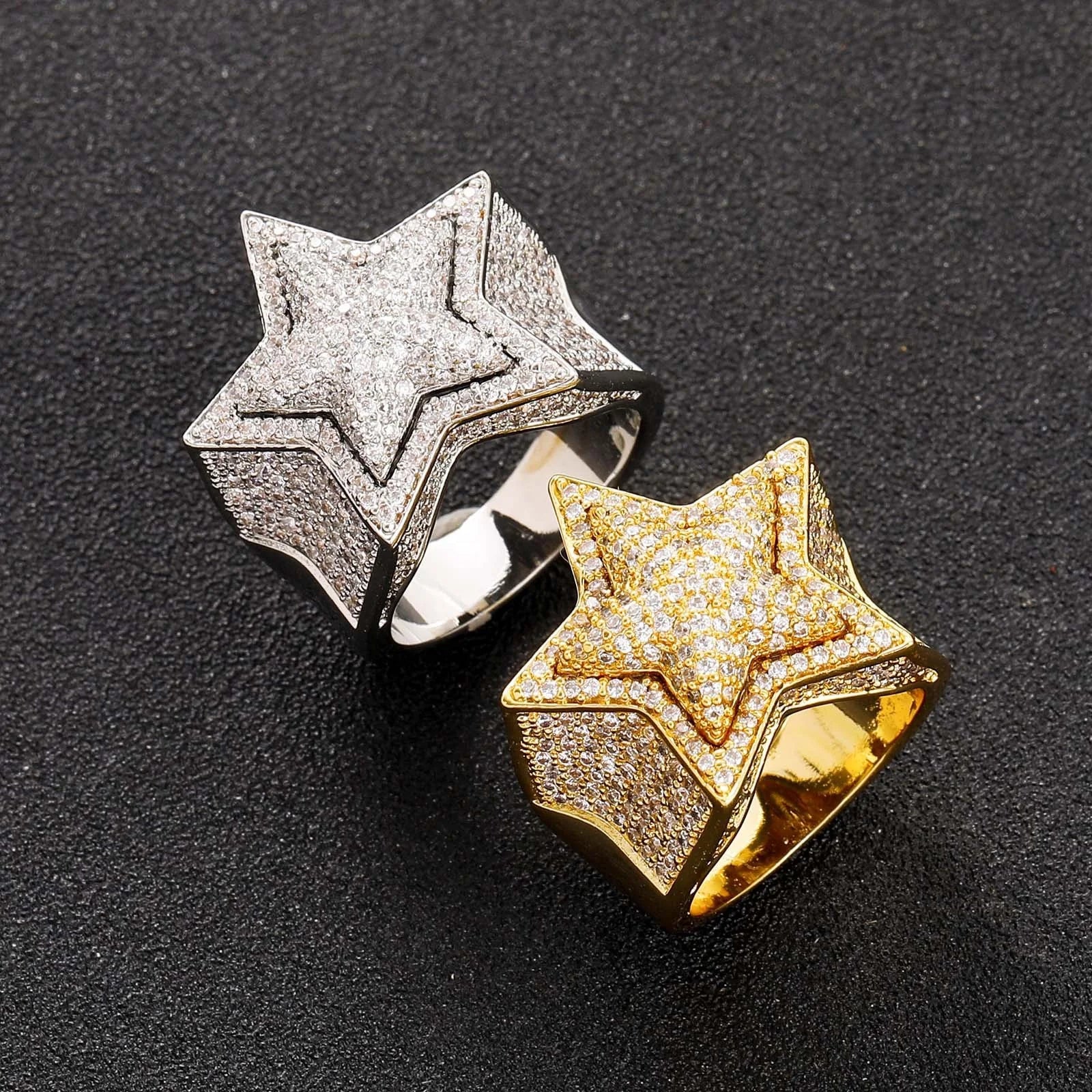 Hip Hop Iced Out Men Rings Fashion Five-Pointed Star Pentacle Stereoscopic Micro Pave Cubic Zircon Big Bossy Rings Party Jewelry