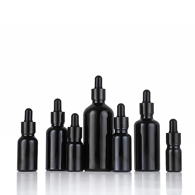 Wholesale 5 ml 10 ml 15ml 20ml 30ml 50ml 100ml Black Essential Oil Bottle Glass Dropper Bottle for Cosmetic Packaging