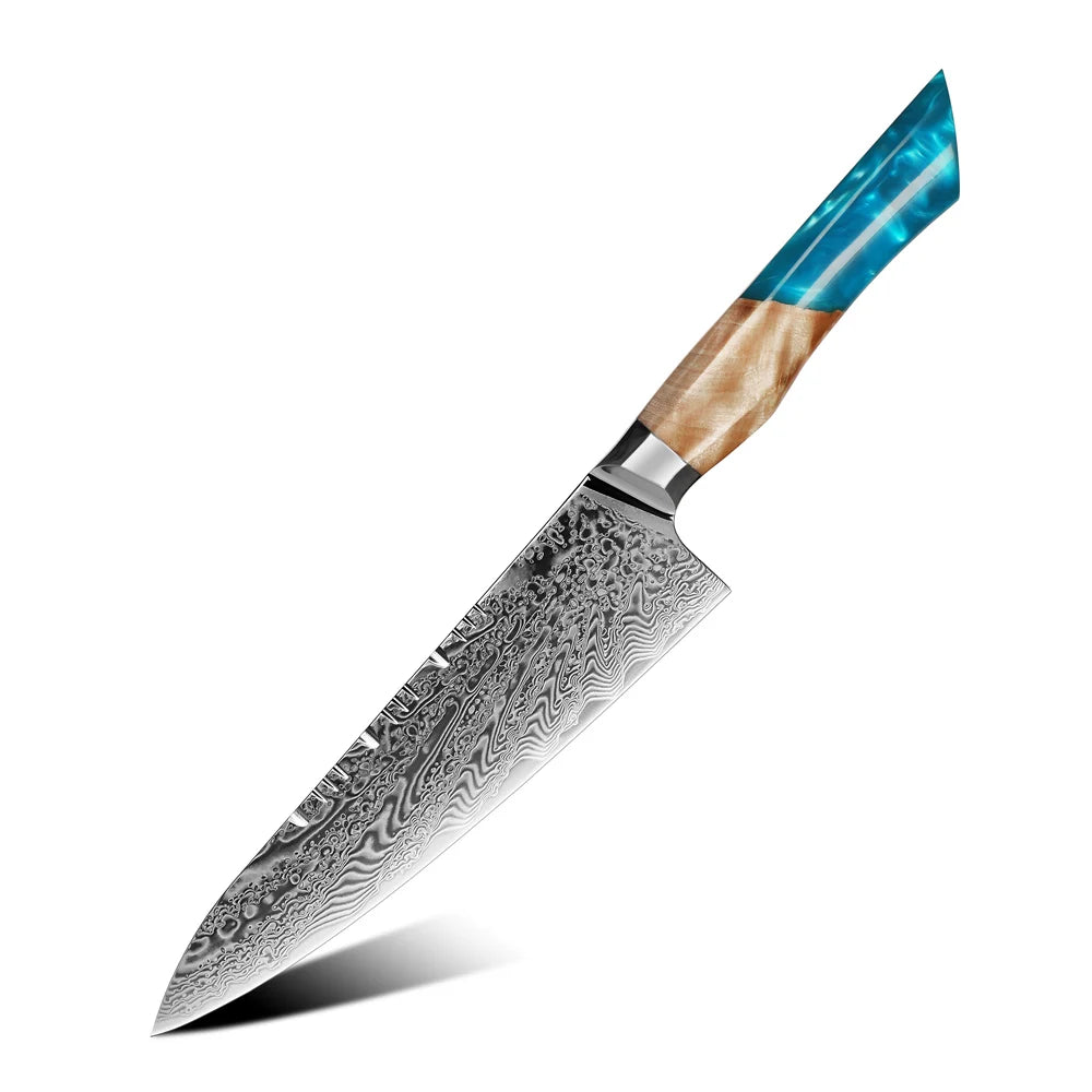 New Chef's Knife with 67-Layers AUS10 Damascus Steel Chef KnifeCore Wood Resin Handle