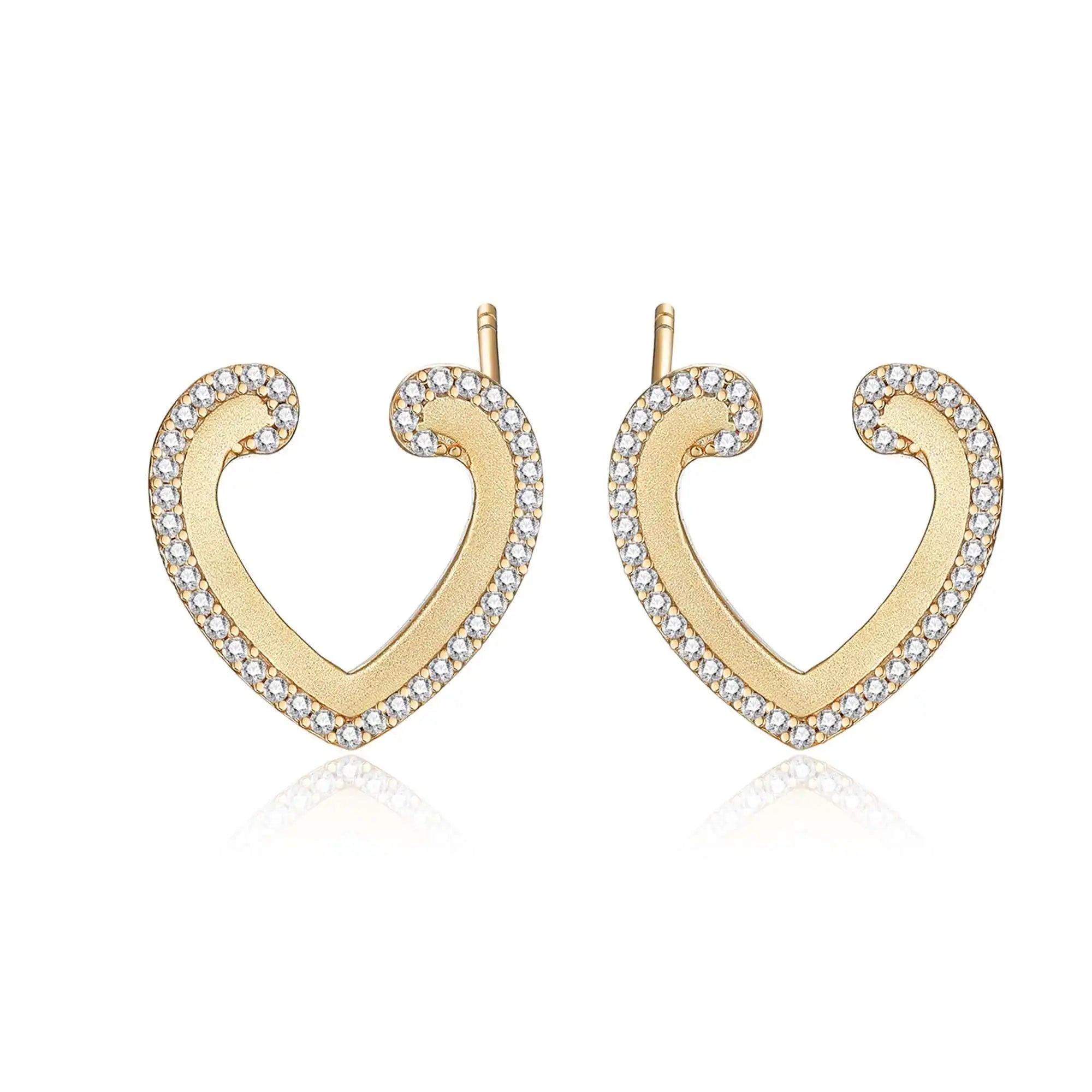 Fine CZ Designer Jewelry Gold Plated 925 Sterling Silver CZ Heart Shaped Earrings for Weeding Engagement Anniversary Party Gift